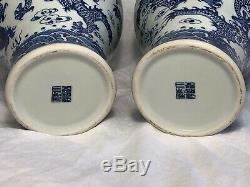 1 Pair Oriental Meiping Plum Qianlong Style Blue & White Dragon Porcelain Vases