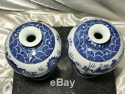 1 Pair Oriental Meiping Plum Qianlong Style Blue & White Dragon Porcelain Vases