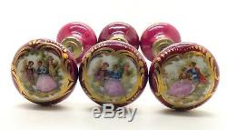 1 Pair Rare Limoges Courting Scene Porcelain Door Knobs Signed Fragonard