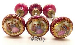 1 Pair Rare Limoges Courting Scene Porcelain Door Knobs Signed Fragonard