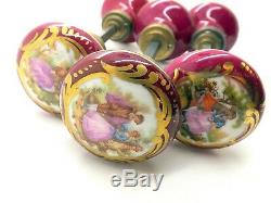 1 Pair Rare Limoges Courting Scene Porcelain Door Knobs Signed Fragonard