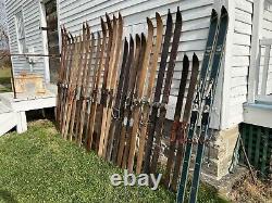 1 Pair Signed Tubbs Maine Antique Vintage Wooden Winter Wood Skis Skiing