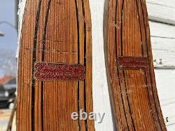 1 Pair Signed Tubbs Maine Antique Vintage Wooden Winter Wood Skis Skiing