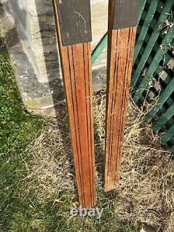 1 Pair Signed Tubbs Maine Antique Vintage Wooden Winter Wood Skis Skiing