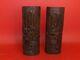 1 Pair Of Engraved Bamboo Vases, Underneath Signed. 19th / 20th Century