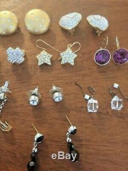 12 Pairs Lot Vintage Swan Signed Swarovski Crystal Rhinestone Earings