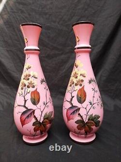 14 Pair 2 Antique Pallme Konig or Poschinger Signed PK Glass Pink Bristol Vase