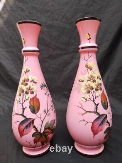 14 Pair 2 Antique Pallme Konig or Poschinger Signed PK Glass Pink Bristol Vase