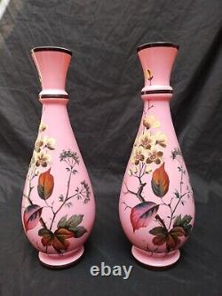 14 Pair 2 Antique Pallme Konig or Poschinger Signed PK Glass Pink Bristol Vase