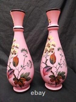 14 Pair 2 Antique Pallme Konig or Poschinger Signed PK Glass Pink Bristol Vase