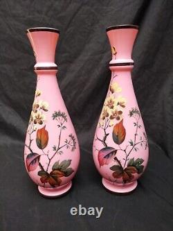 14 Pair 2 Antique Pallme Konig or Poschinger Signed PK Glass Pink Bristol Vase