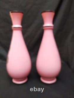 14 Pair 2 Antique Pallme Konig or Poschinger Signed PK Glass Pink Bristol Vase