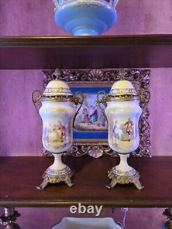 1771 Gorgeous Pair Of Antique Sevres Porcelain Covered Signed Urns