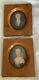 1800's Antique Pair Miniature Portrait Paintings On Bone
