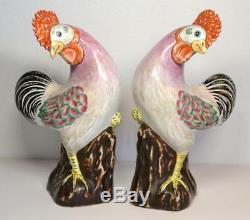 18th / 19th Century Pair of Chinese Porcelain Chickens Roosters Signed