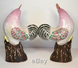 18th / 19th Century Pair of Chinese Porcelain Chickens Roosters Signed
