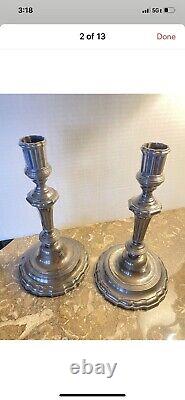 18th Century Sterling Silver Paris France French Candlesticks Pair Marked Signed