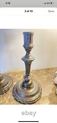 18th Century Sterling Silver Paris France French Candlesticks Pair Marked Signed