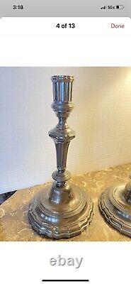 18th Century Sterling Silver Paris France French Candlesticks Pair Marked Signed