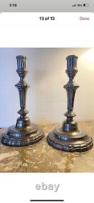 18th Century Sterling Silver Paris France French Candlesticks Pair Marked Signed