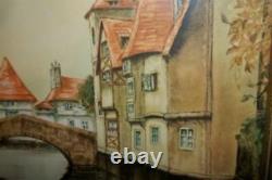 1930s EUROPEAN VILLAGE PRINT ETCHING SIGNED STONE BRIDGE Lg PAIR ALLEEN J. LOVE