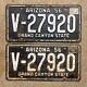 1956 Arizona License Plate Pair V-27920 White On Black Embossed 1957 1958