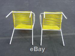 1960s Mid-Century signed MAUSER Yellow on Steel Garden Spaghetti Chairs PAIR