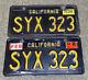 1963 California License Plate Pair Syx 323 Yellow On Black Embossed 1963