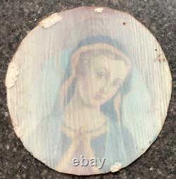 19th Antique Pair Miniature Portrait of Madonna Painting Signed in Old Frames