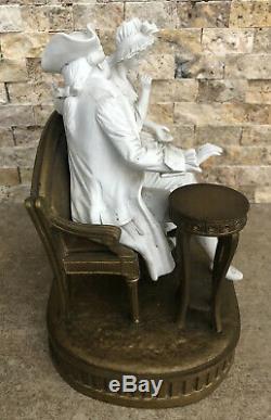 19th C French Raphael Lagneau Signed White Bisque Porcelain Couple Bronze Statue