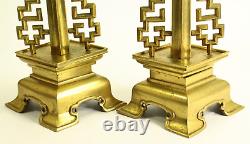 = 19th C. Pair FINE Chinese Brass/Bronze Candleholders, Rhomboid Shape, Signed