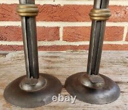 19th C. TOM LOOSE REPRO HAND FORGED WEDDING RING HOGSCRAPER CANDLESTICKS PAIR