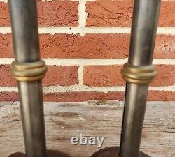 19th C. TOM LOOSE REPRO HAND FORGED WEDDING RING HOGSCRAPER CANDLESTICKS PAIR