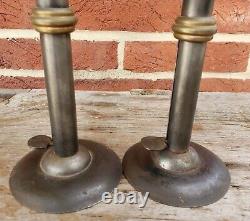 19th C. TOM LOOSE REPRO HAND FORGED WEDDING RING HOGSCRAPER CANDLESTICKS PAIR