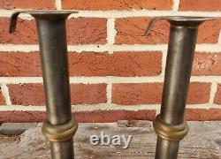 19th C. TOM LOOSE REPRO HAND FORGED WEDDING RING HOGSCRAPER CANDLESTICKS PAIR