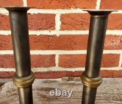 19th C. TOM LOOSE REPRO HAND FORGED WEDDING RING HOGSCRAPER CANDLESTICKS PAIR