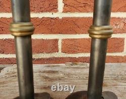 19th C. TOM LOOSE REPRO HAND FORGED WEDDING RING HOGSCRAPER CANDLESTICKS PAIR