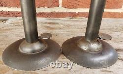 19th C. TOM LOOSE REPRO HAND FORGED WEDDING RING HOGSCRAPER CANDLESTICKS PAIR