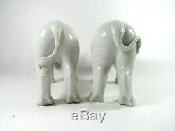 19th CENTURY ANTIQUE PAIR OF BLANC DE CHINE BUFFALO FIGURINES CARVED WOOD STANDS