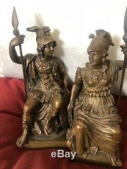 19th Century French Pair Signed Bronze Seated Centurions Beautifully Detailed