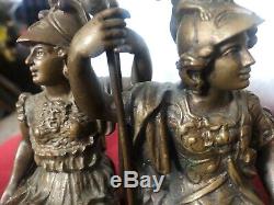 19th Century French Pair Signed Bronze Seated Centurions Beautifully Detailed