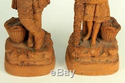 19th c. French Terracotta Pair Fisherman & Shrimp Woman Signed Eugene Blot