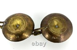 2 ANTIQUE X-RARE PAIR SignedDAMASCUS Brass Chamberstick Thumb Rest/Finger Loop