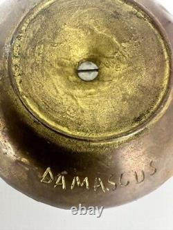 2 ANTIQUE X-RARE PAIR SignedDAMASCUS Brass Chamberstick Thumb Rest/Finger Loop