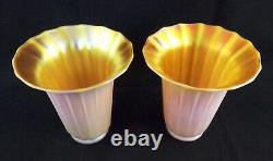 2 Antique Art Glass, Signed, Quezal Light Shades IRIDESCENT LAMP PAIR