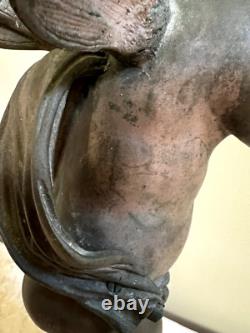(2) Antique Bronze Cherub Sculptures Signed Pair of Angels Putto Statues