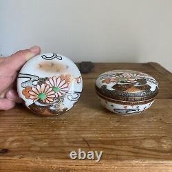 (2) Antique Japanese Kutani Gilt Porcelain Matched Pair of Round Boxes -Signed