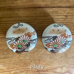 (2) Antique Japanese Kutani Gilt Porcelain Matched Pair of Round Boxes -Signed