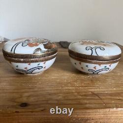 (2) Antique Japanese Kutani Gilt Porcelain Matched Pair of Round Boxes -Signed