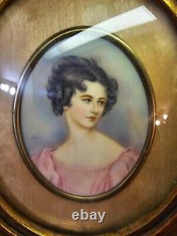 2 Antique Pair -Framed Oval wood gilt Pretty Woman Lady Portrait Signed- A31